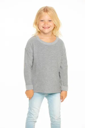 Girls Cozy Knit Rolled Long Sleeve Boxy Hi Lo Pullover