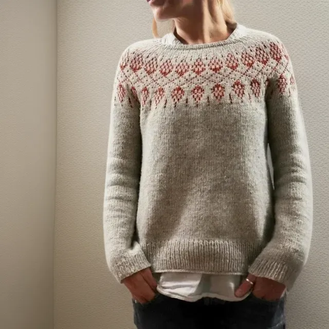 Gray Norwegian knitted sweater for women - Scandinavian winter sweater