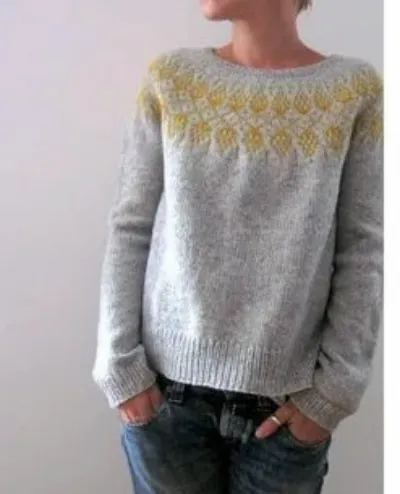 Gray Norwegian knitted sweater for women - Scandinavian winter sweater