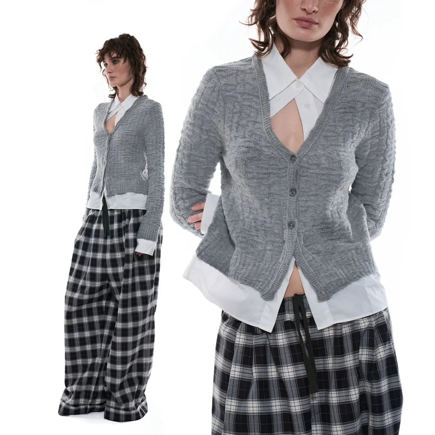Gray Textured Cardigan Set