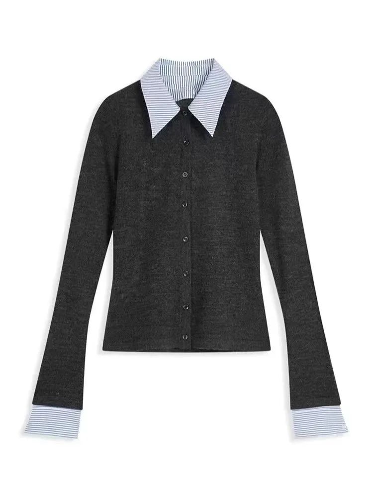Gray Textured Cardigan Set