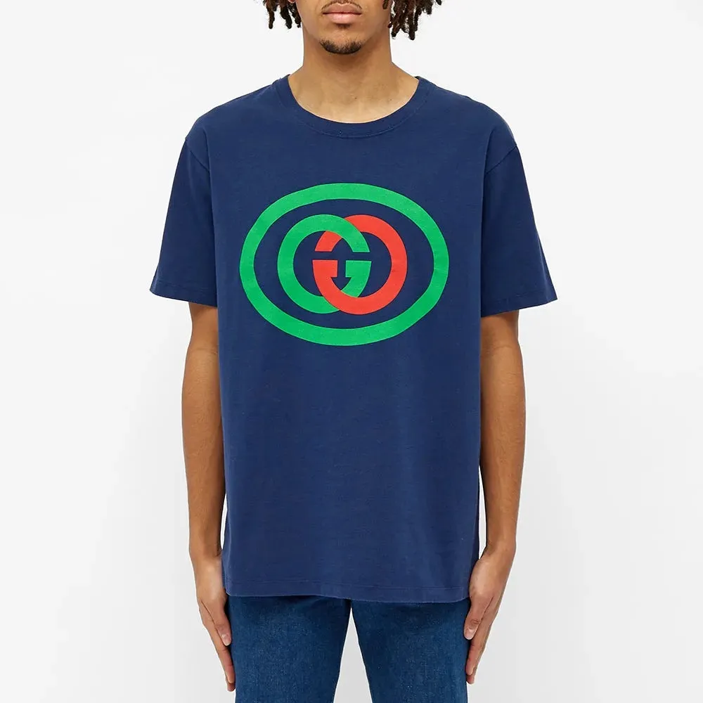 Gucci Oversized Jersey Cotton Blue T-Shirt With Logo