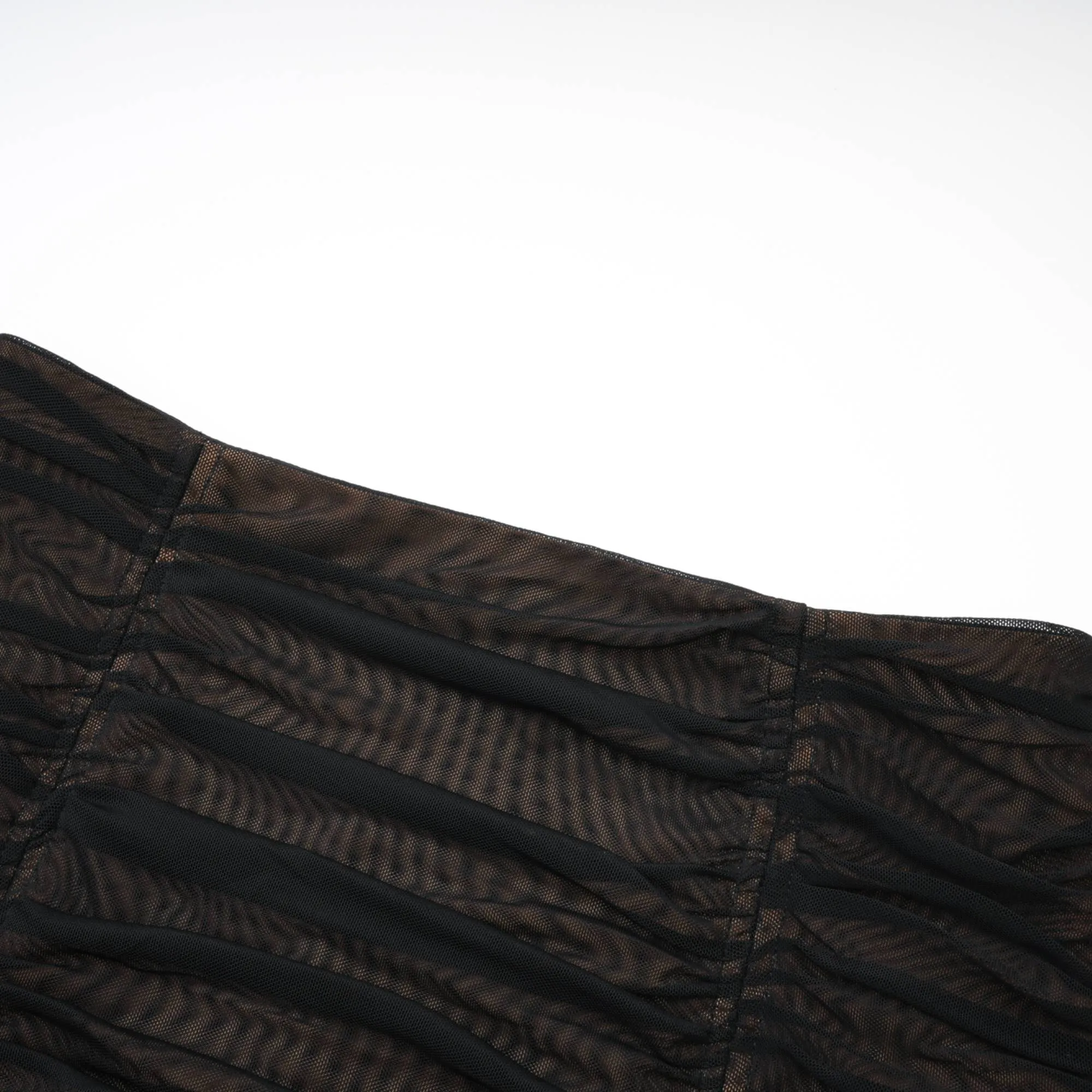 Gwenonwy black ruched mesh top & skirt matching set
