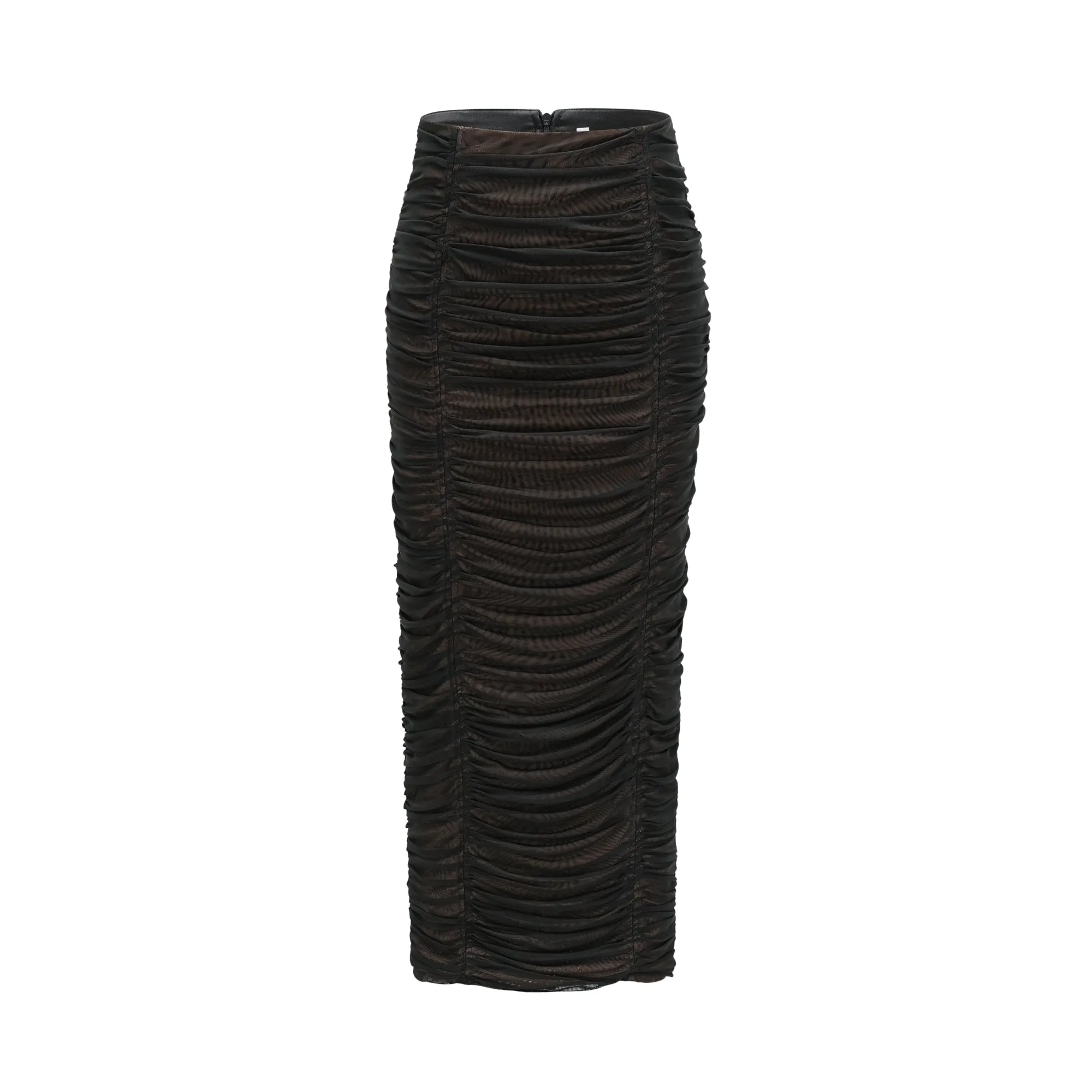 Gwenonwy black ruched mesh top & skirt matching set