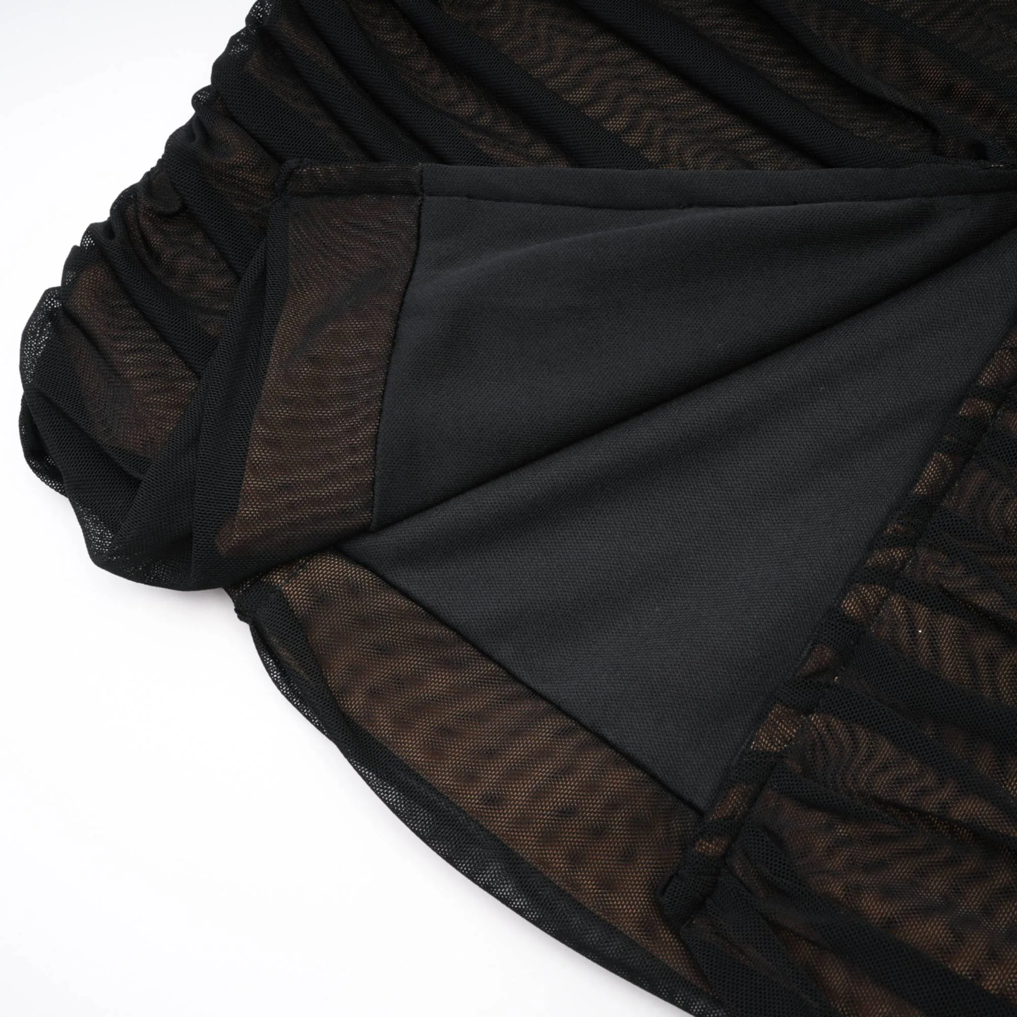 Gwenonwy black ruched mesh top & skirt matching set