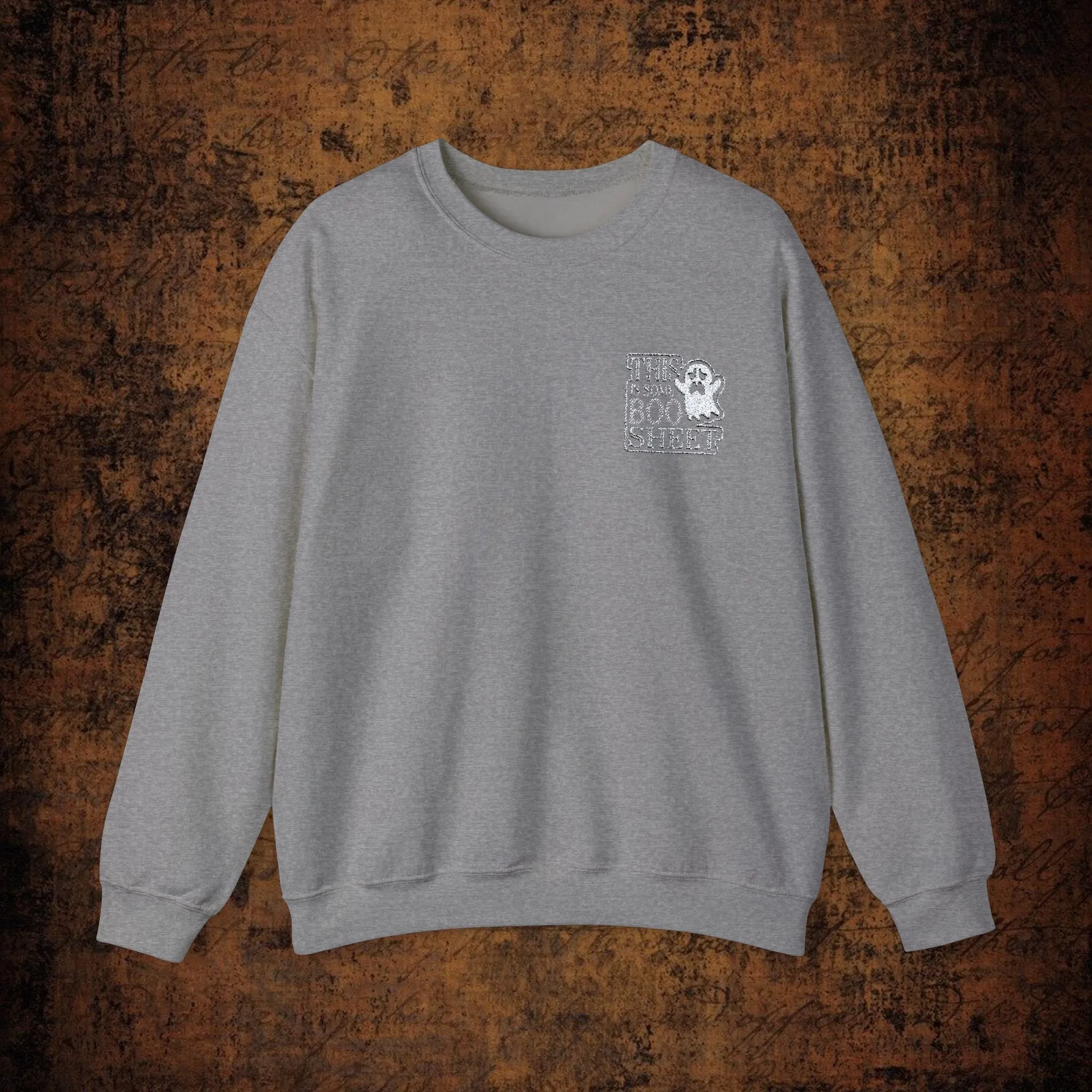 Halloween Unisex Heavy Blend™ This Is Some Boo Shit Typography Embroidered Crewneck Sweatshirt