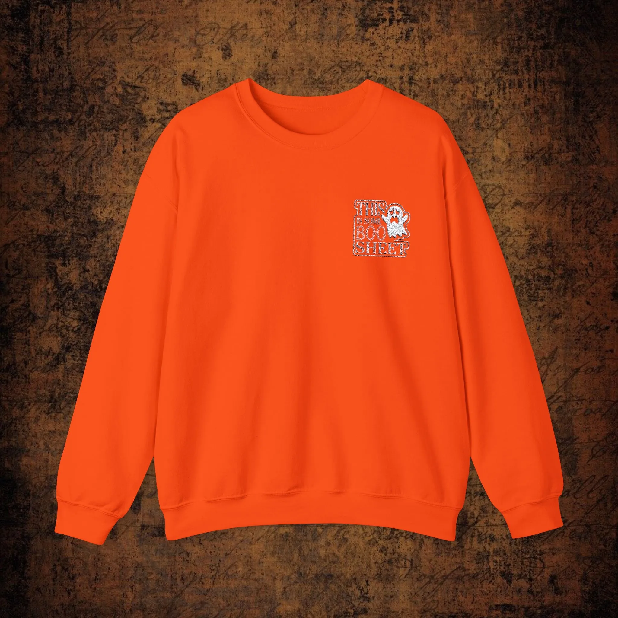 Halloween Unisex Heavy Blend™ This Is Some Boo Shit Typography Embroidered Crewneck Sweatshirt