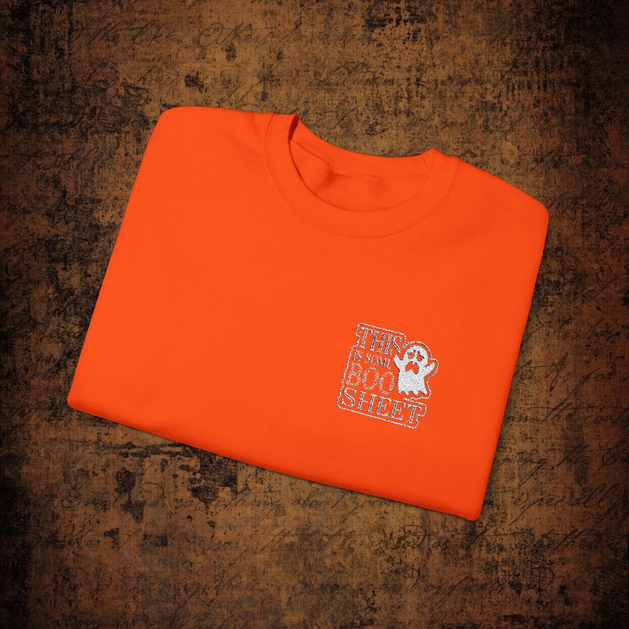Halloween Unisex Heavy Blend™ This Is Some Boo Shit Typography Embroidered Crewneck Sweatshirt
