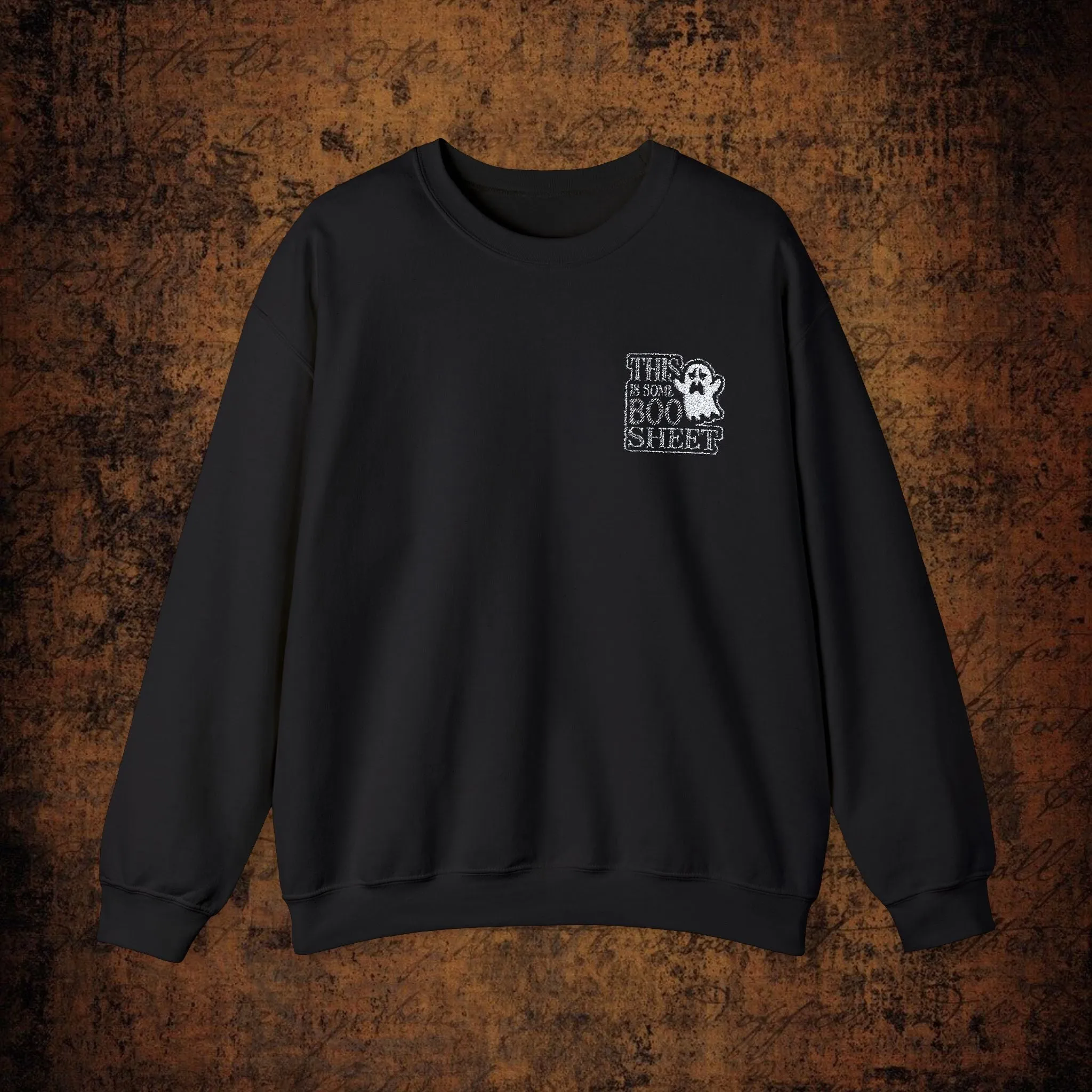 Halloween Unisex Heavy Blend™ This Is Some Boo Shit Typography Embroidered Crewneck Sweatshirt