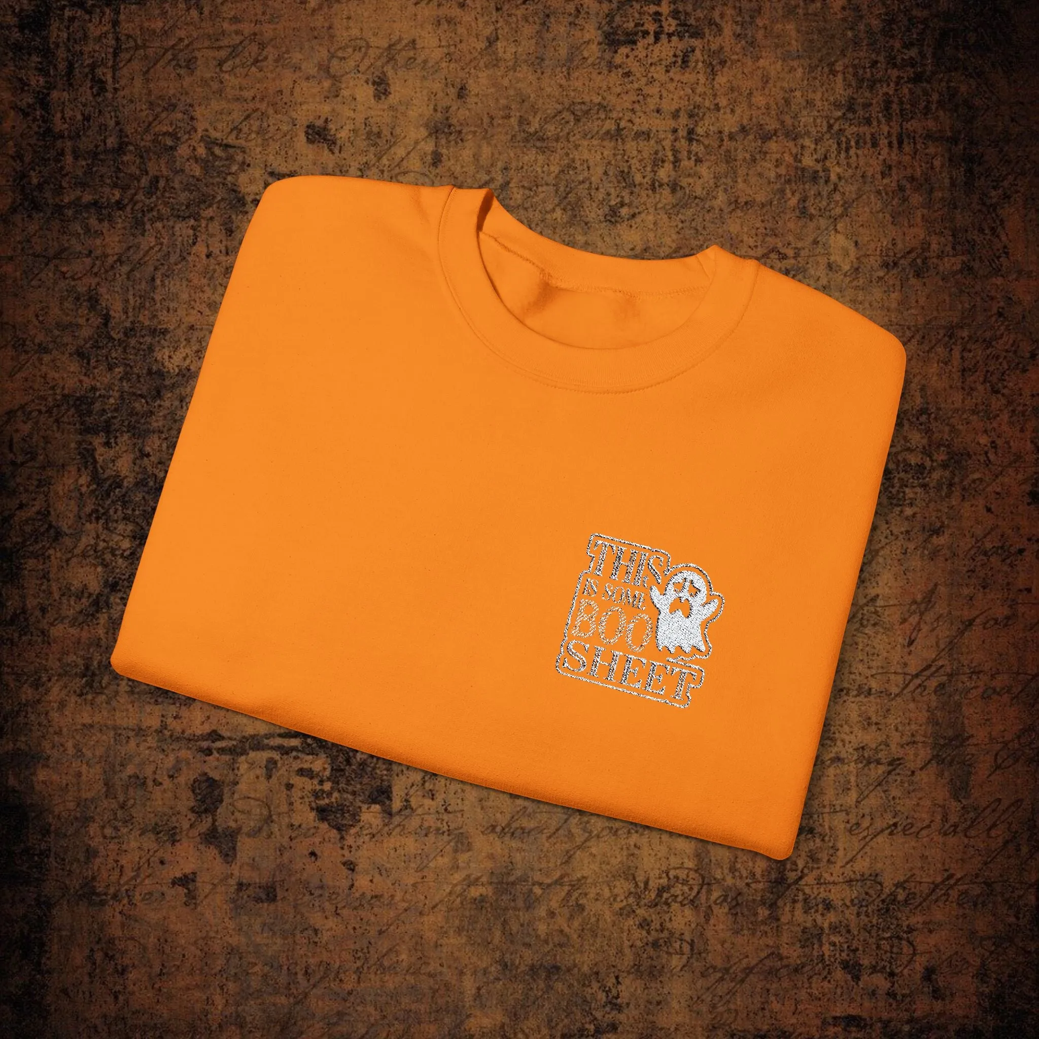 Halloween Unisex Heavy Blend™ This Is Some Boo Shit Typography Embroidered Crewneck Sweatshirt