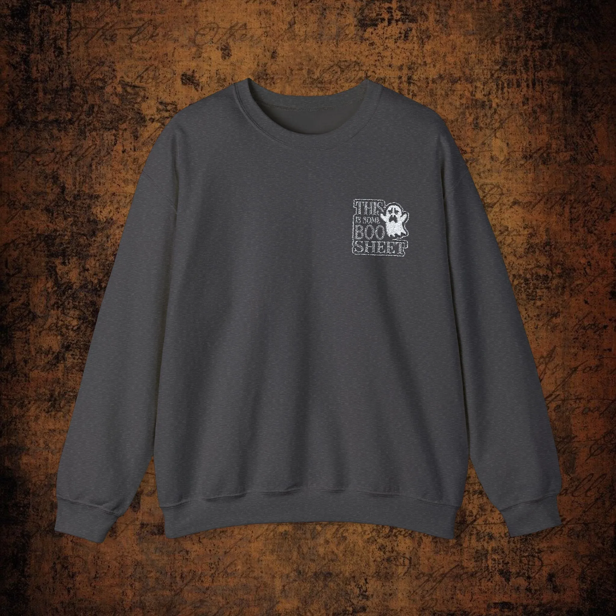 Halloween Unisex Heavy Blend™ This Is Some Boo Shit Typography Embroidered Crewneck Sweatshirt