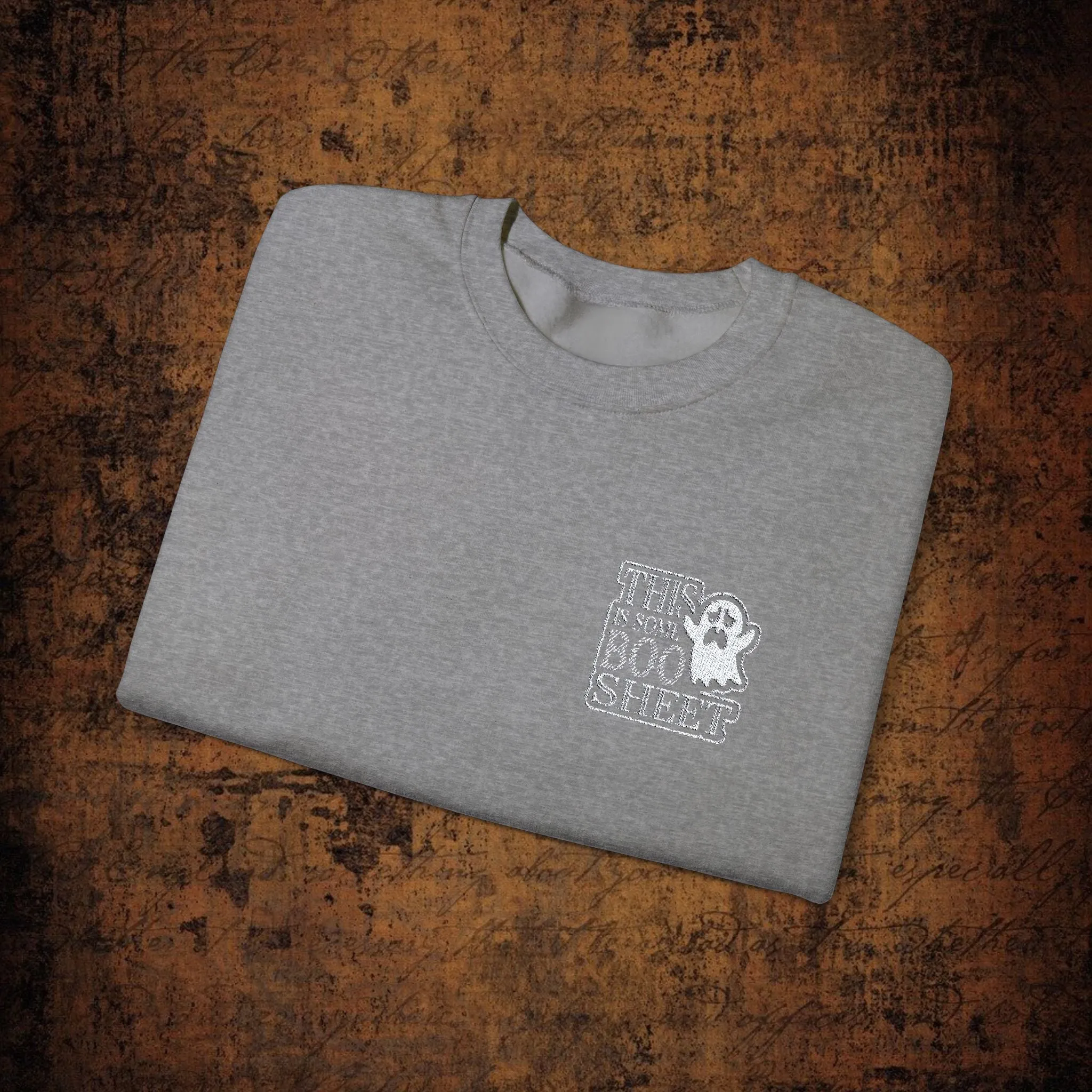 Halloween Unisex Heavy Blend™ This Is Some Boo Shit Typography Embroidered Crewneck Sweatshirt