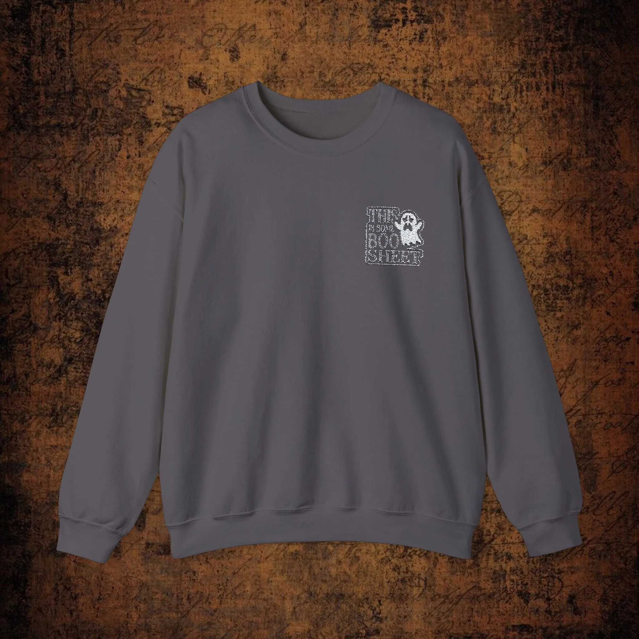 Halloween Unisex Heavy Blend™ This Is Some Boo Shit Typography Embroidered Crewneck Sweatshirt