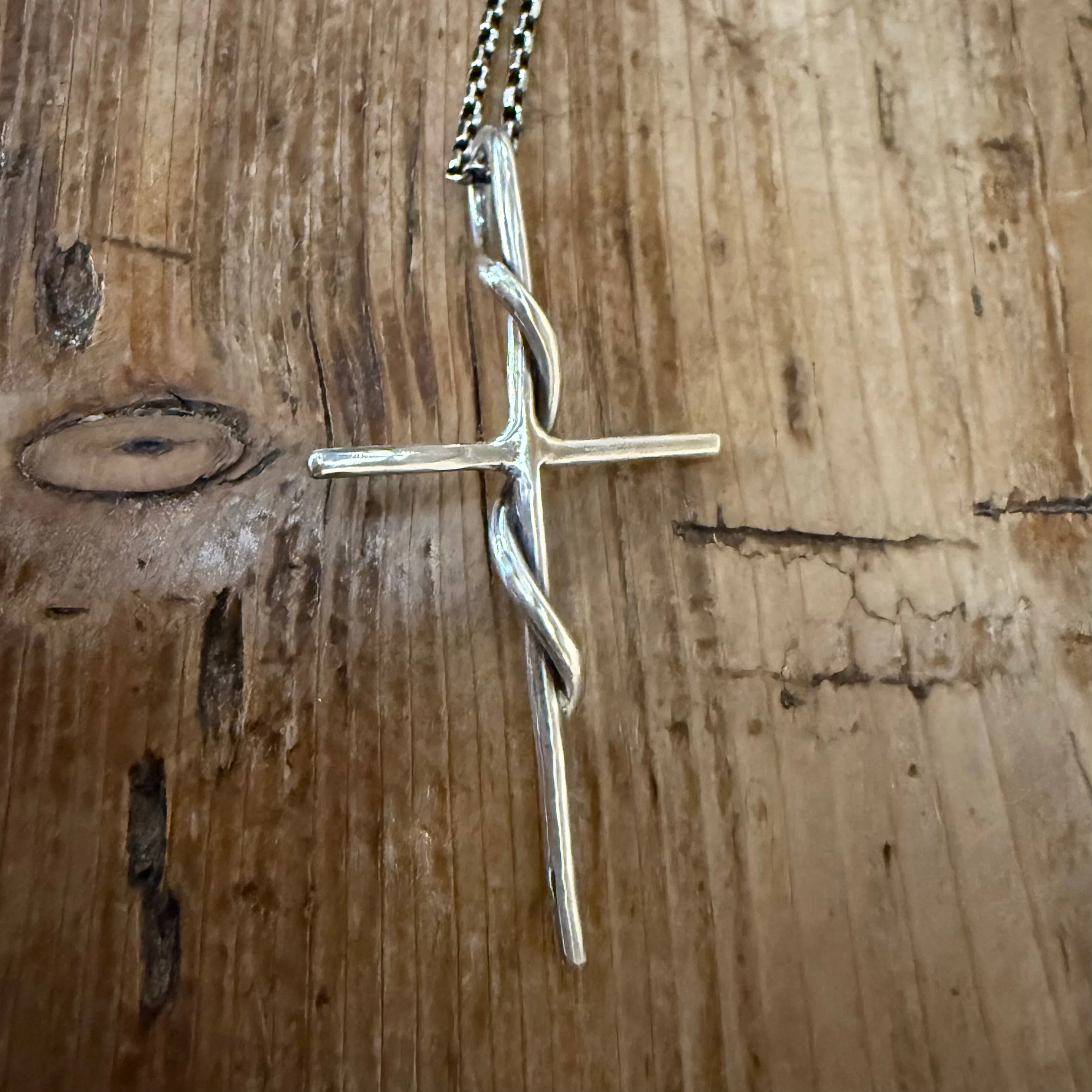 Hand Forged Twisted Sterling Cross Necklace