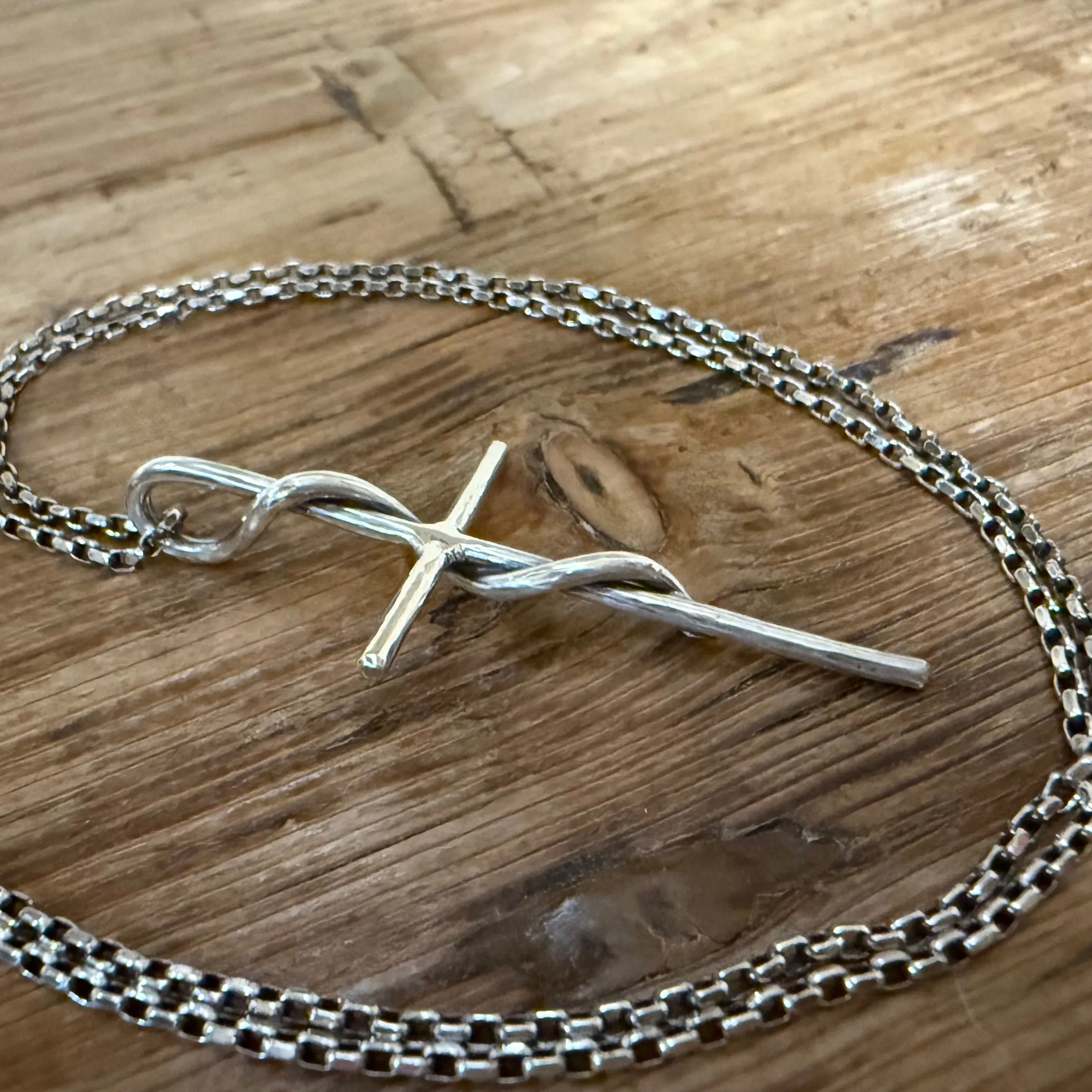 Hand Forged Twisted Sterling Cross Necklace