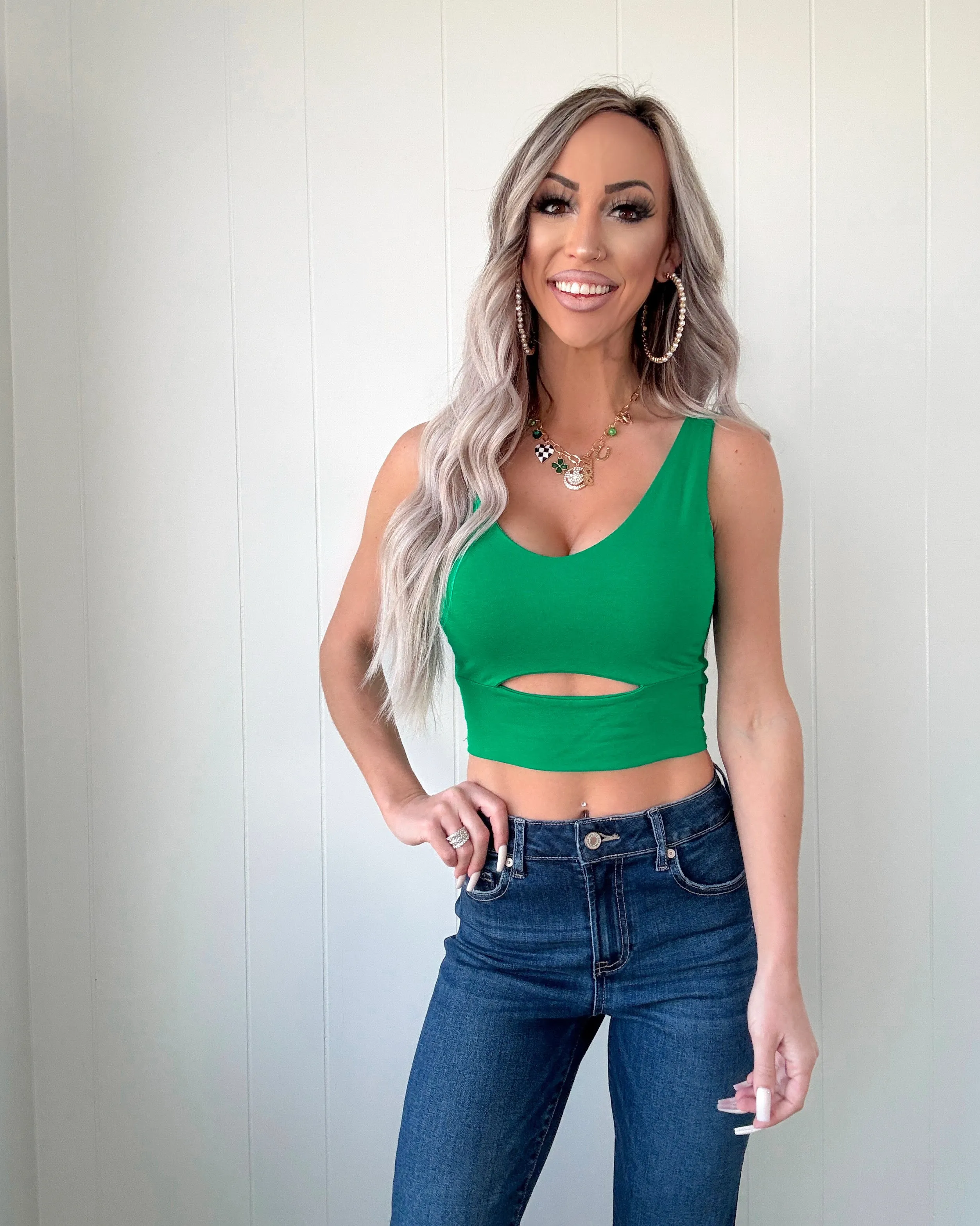 Have It My Way Cropped Cutout Top - Green