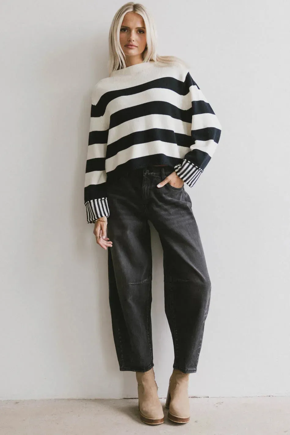 Helena Striped Sweater in Black