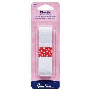 Hemline Woven Non Roll Elastic - 25mm - White