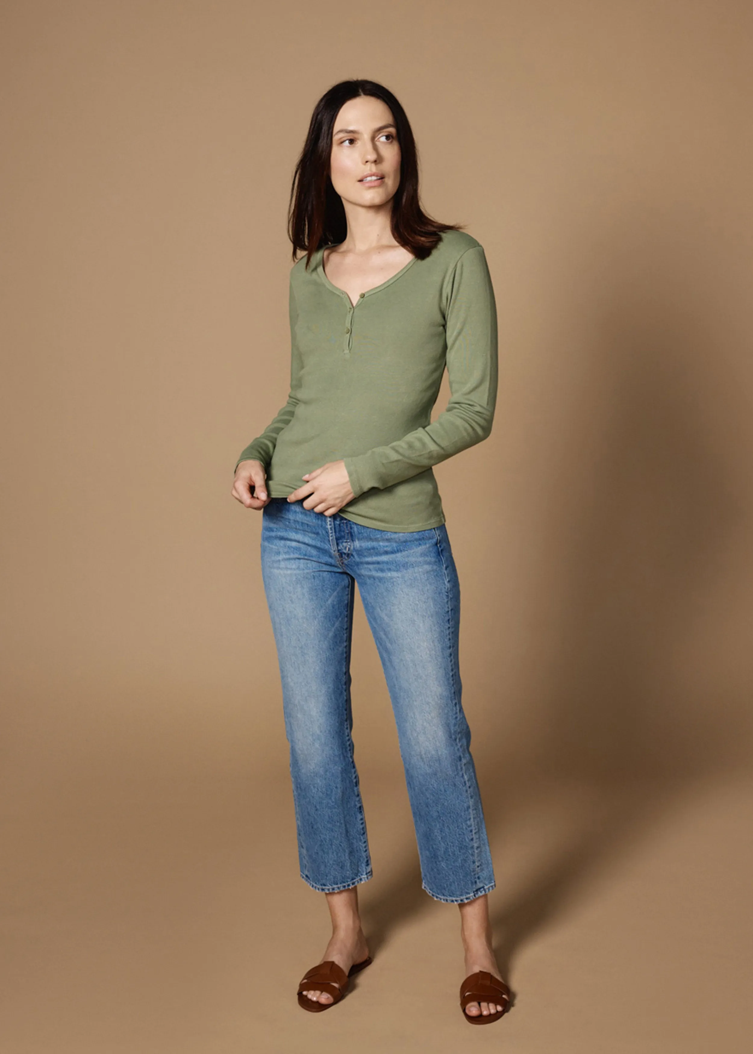 Henley Long Sleeve || Vintage Green