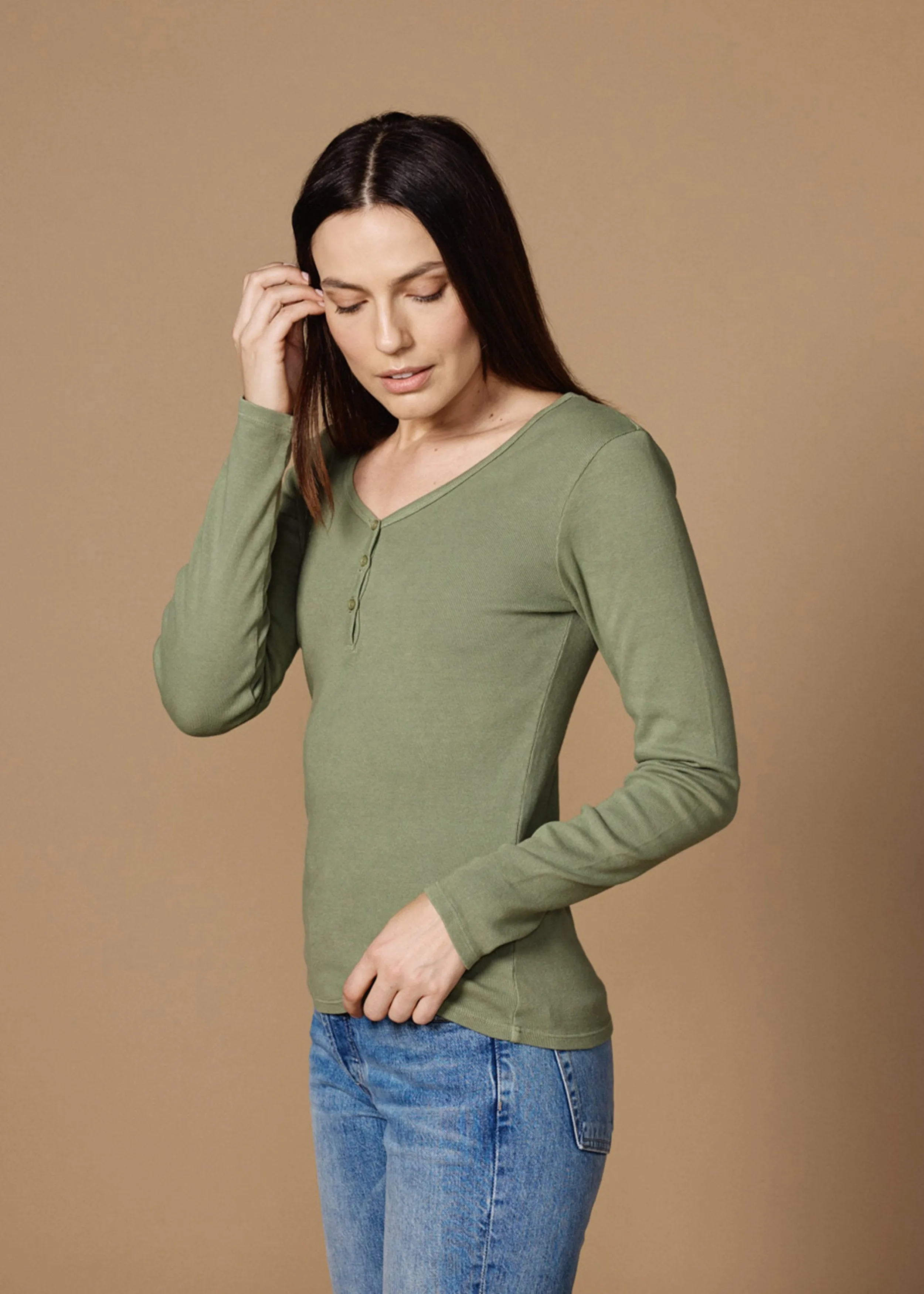 Henley Long Sleeve || Vintage Green