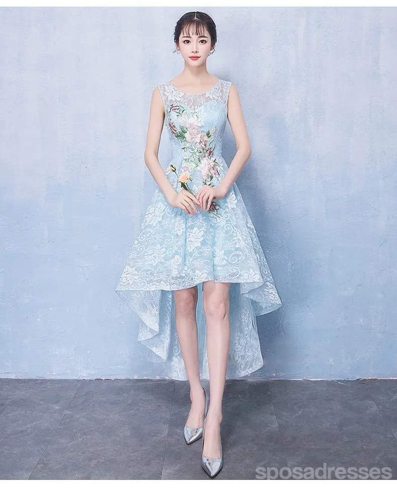 High Low Light Blue Lace Cheap Homecoming Dresses Online, CM697