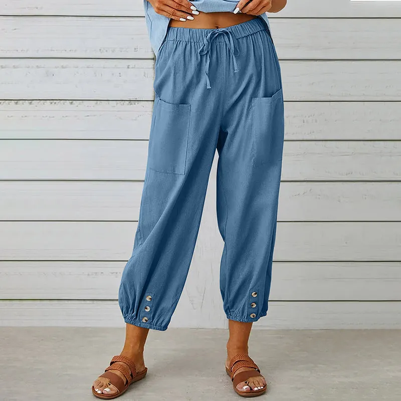 High Waist Buttoned Cropped Trousers