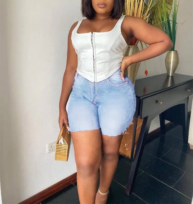 High Waist Slim Denim Shorts