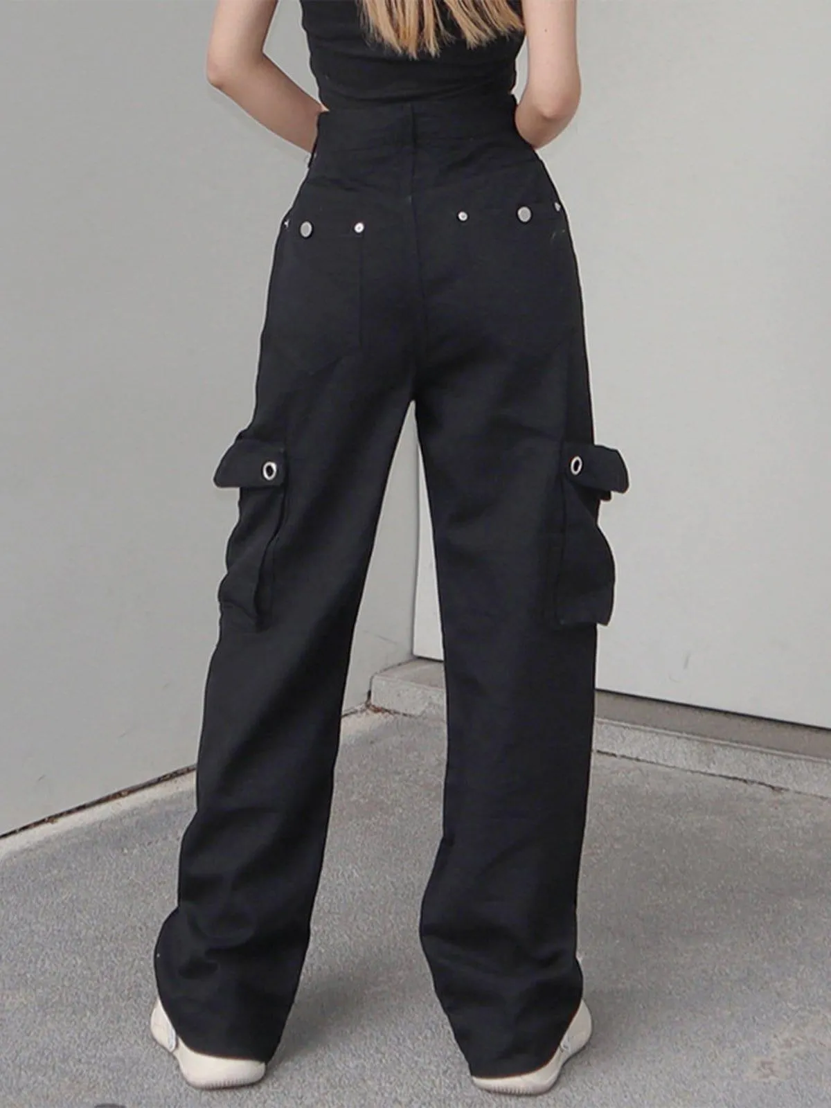 Hollowout Metal Buckle Cargo Pants