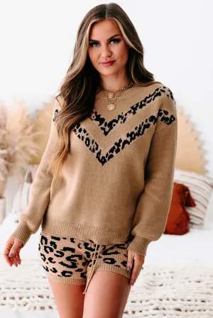 Honest Truth Leopard Print Chevron Crewneck Sweater (Taupe/Black)