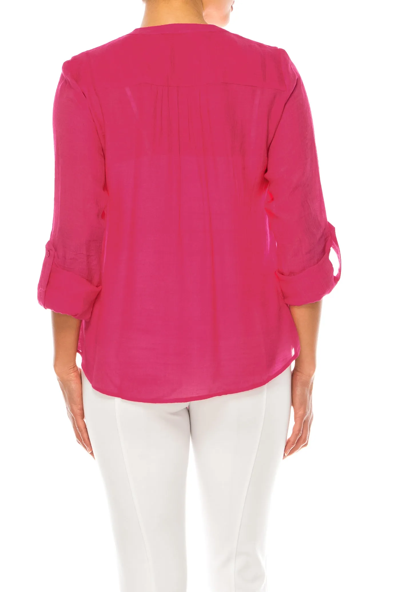Hope & Harlow 3/4 Sleeve V-Neck Button Down Top