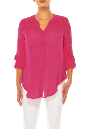 Hope & Harlow 3/4 Sleeve V-Neck Button Down Top