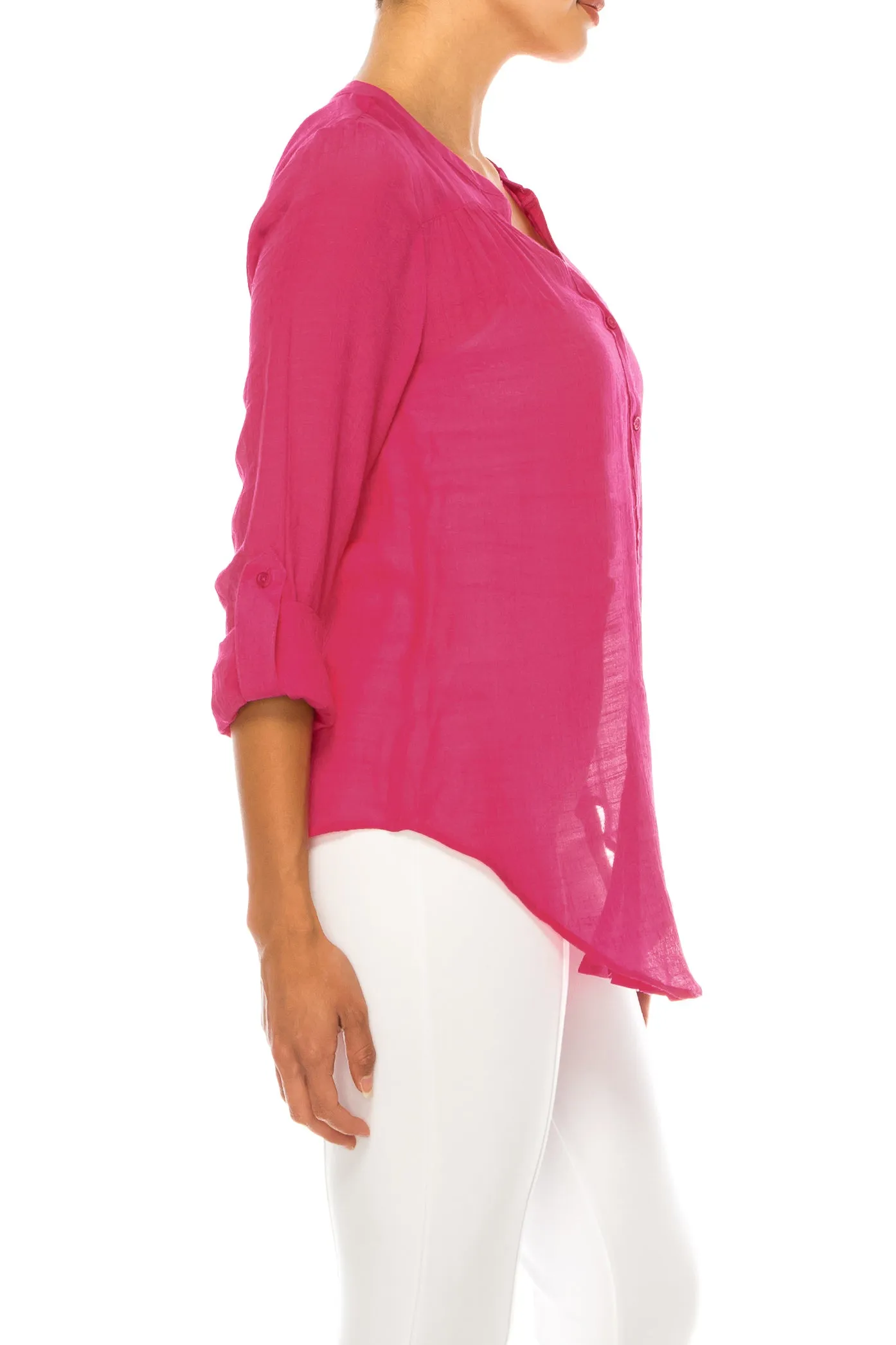 Hope & Harlow 3/4 Sleeve V-Neck Button Down Top