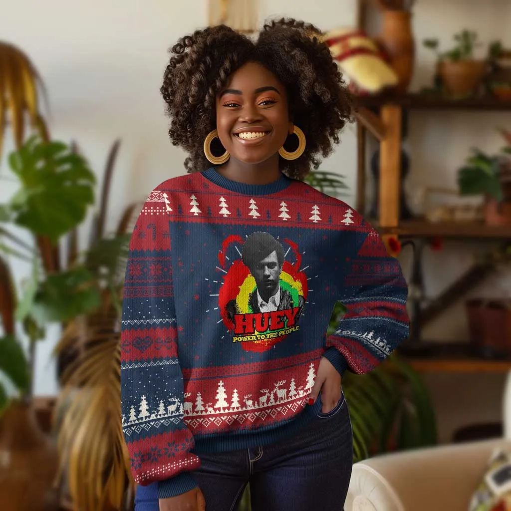 Huey P Newton Ugly Christmas Sweater Power To The People Black History TS11