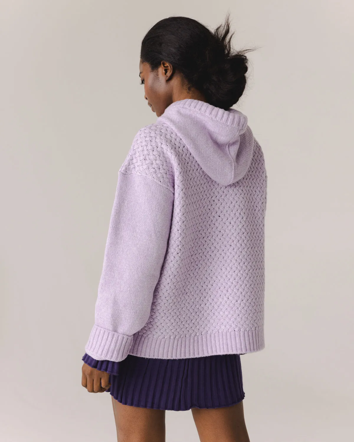 Žilvinas: Lilac Merino Wool Hoodie With Oat Milk Flower