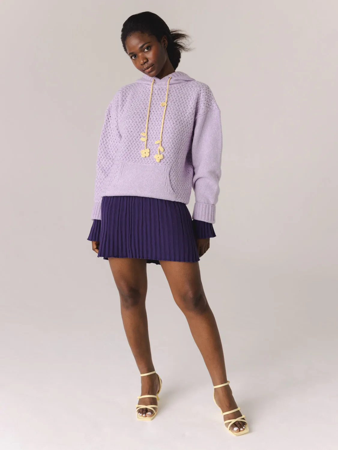 Žilvinas: Lilac Merino Wool Hoodie With Oat Milk Flower