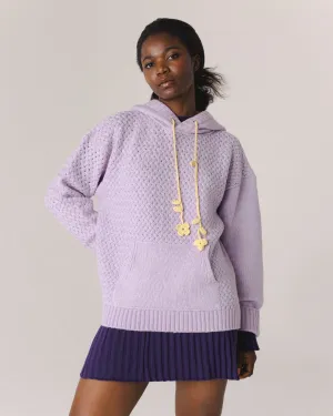 Žilvinas: Lilac Merino Wool Hoodie With Oat Milk Flower