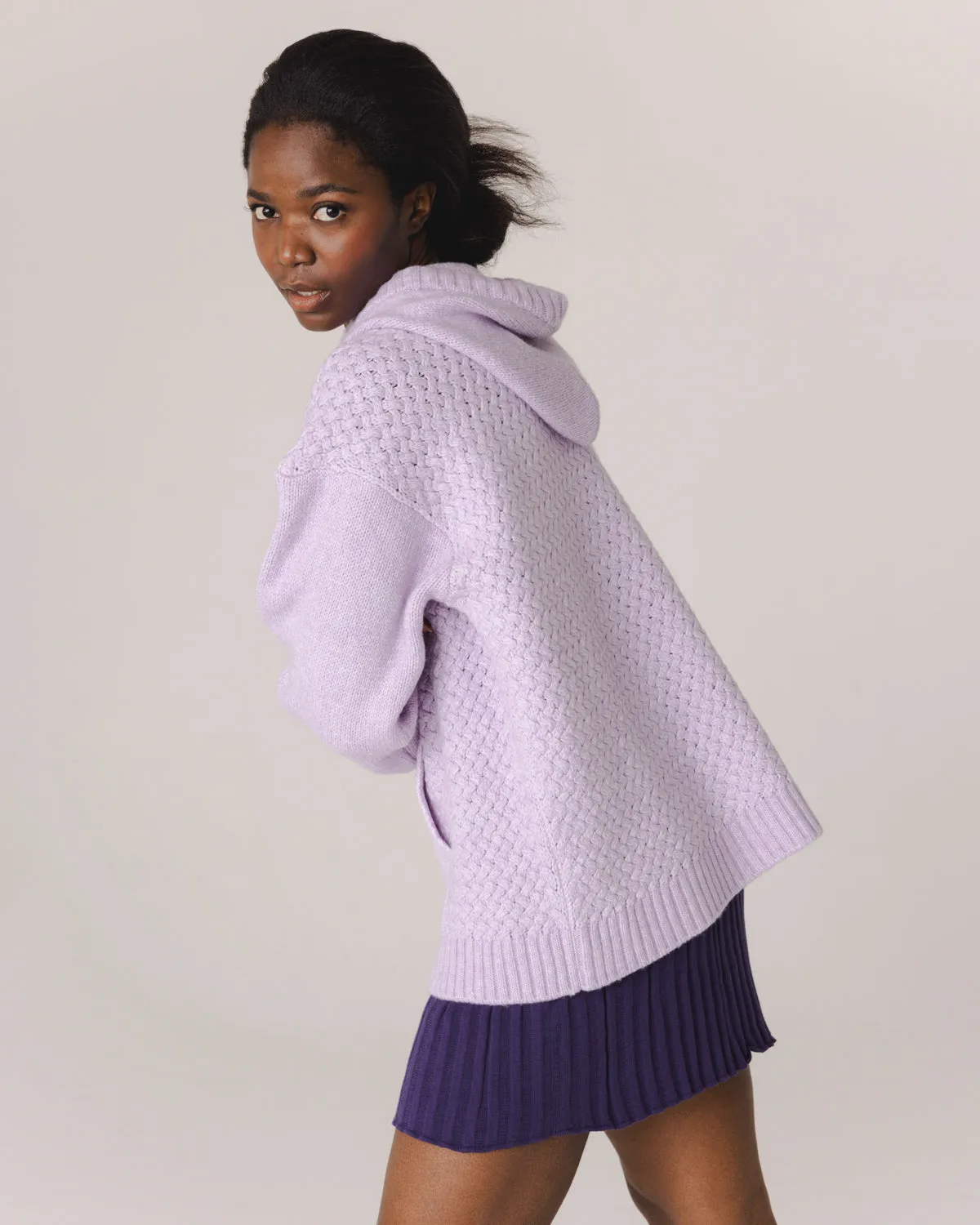 Žilvinas: Lilac Merino Wool Hoodie With Oat Milk Flower