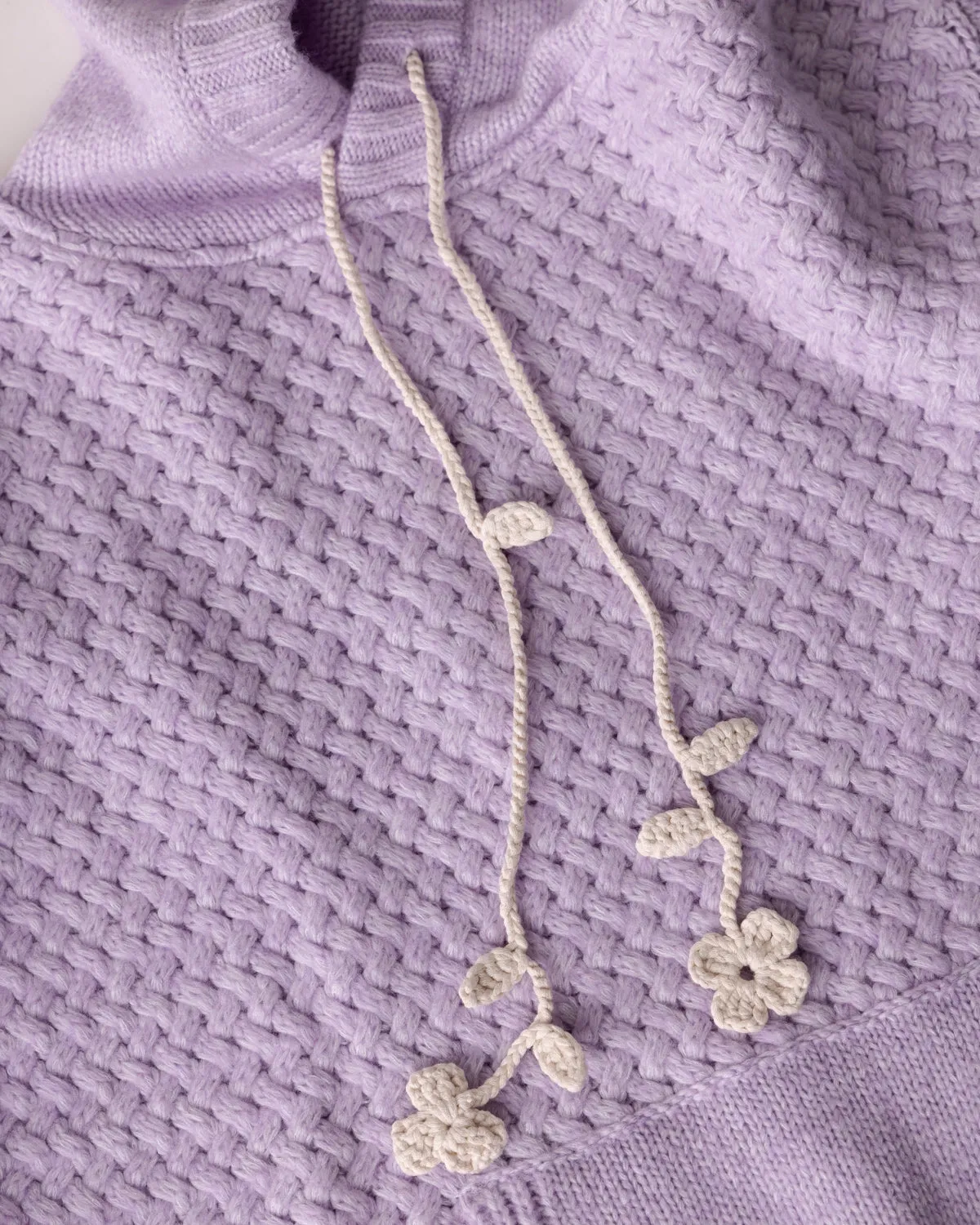 Žilvinas: Lilac Merino Wool Hoodie With Oat Milk Flower