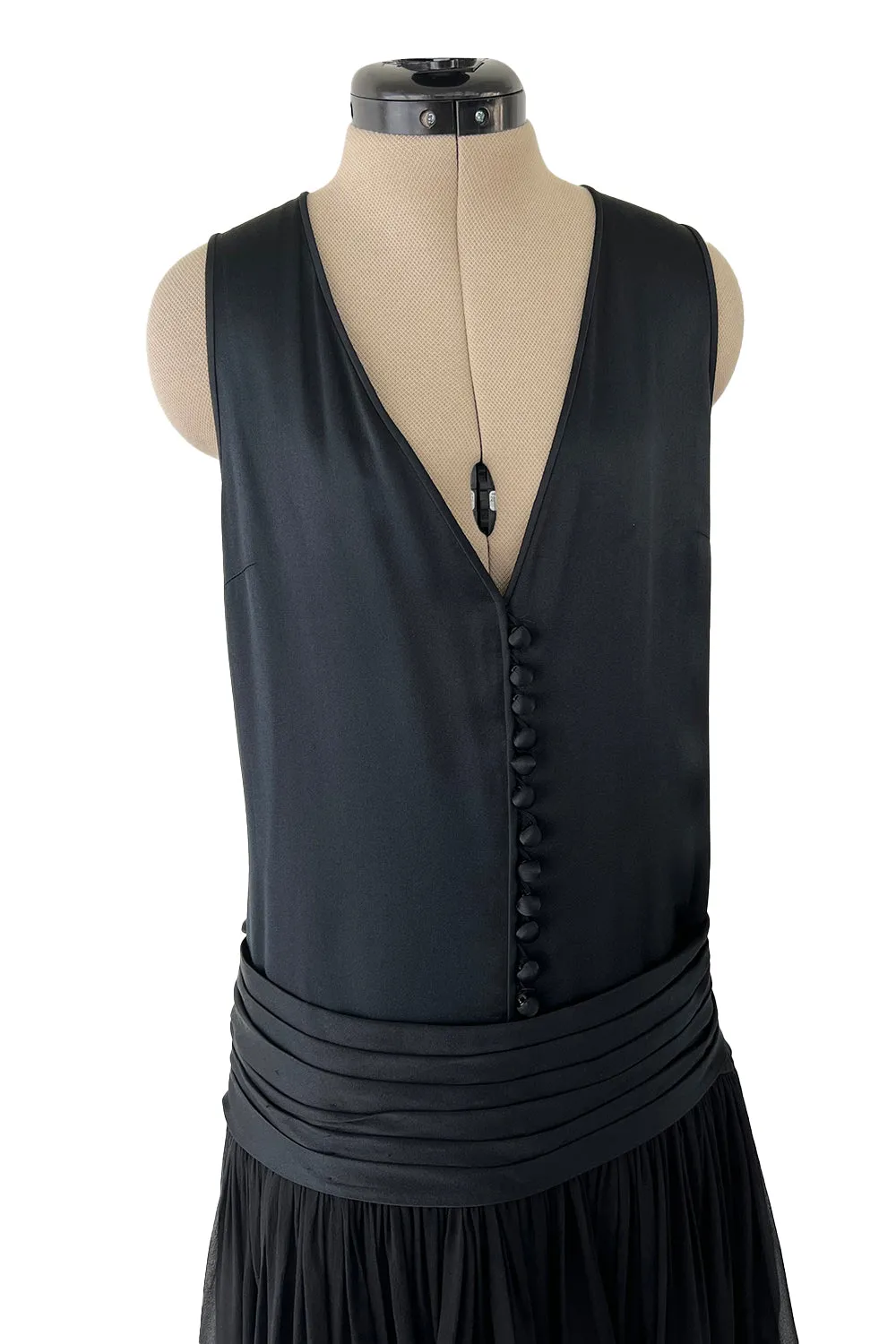 Incredible 1990s Chanel by Karl Lagerfeld Silk & Silk Chiffon Jumpsuit w Camellia Applique Overskirt