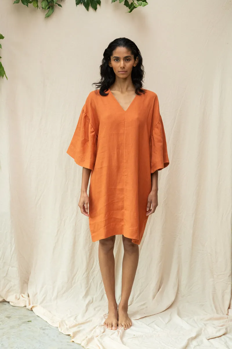 Isolde-May Linen Dress in Terracotta