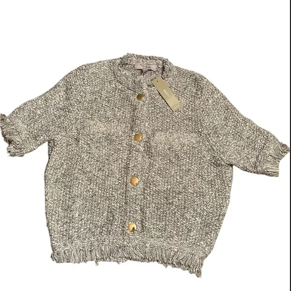 J. Crew Women’s Cropped fringe-trim lady jacket in marled yarn gray Size XXS NWT