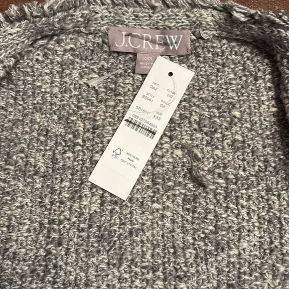 J. Crew Women’s Cropped fringe-trim lady jacket in marled yarn gray Size XXS NWT