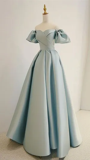 JazzHer Pretty A line Sweetheart Light Sky Blue Satin Long Party Dress Prom Dresses (PRE-ORDER)