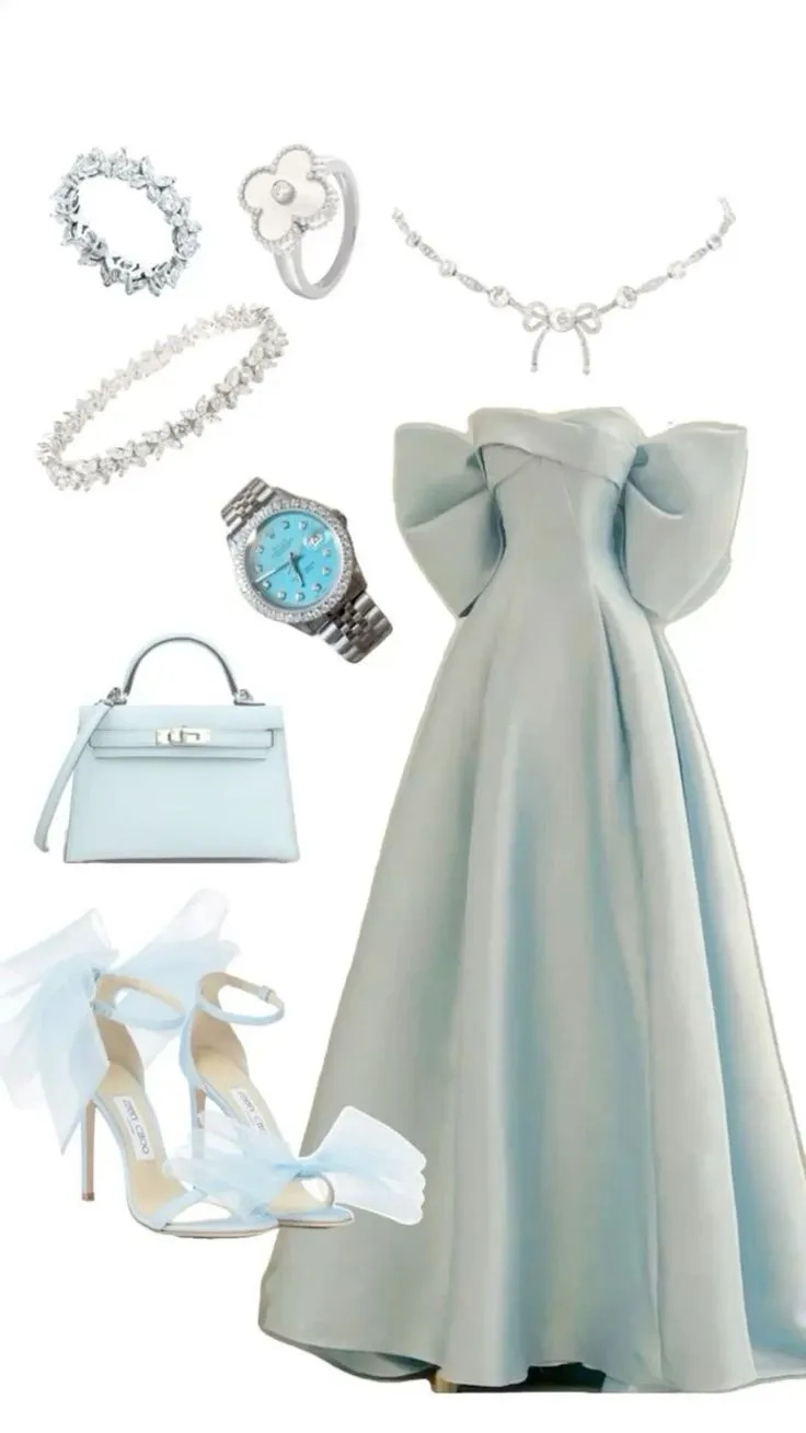 JazzHer Pretty A line Sweetheart Light Sky Blue Satin Long Party Dress Prom Dresses (PRE-ORDER)