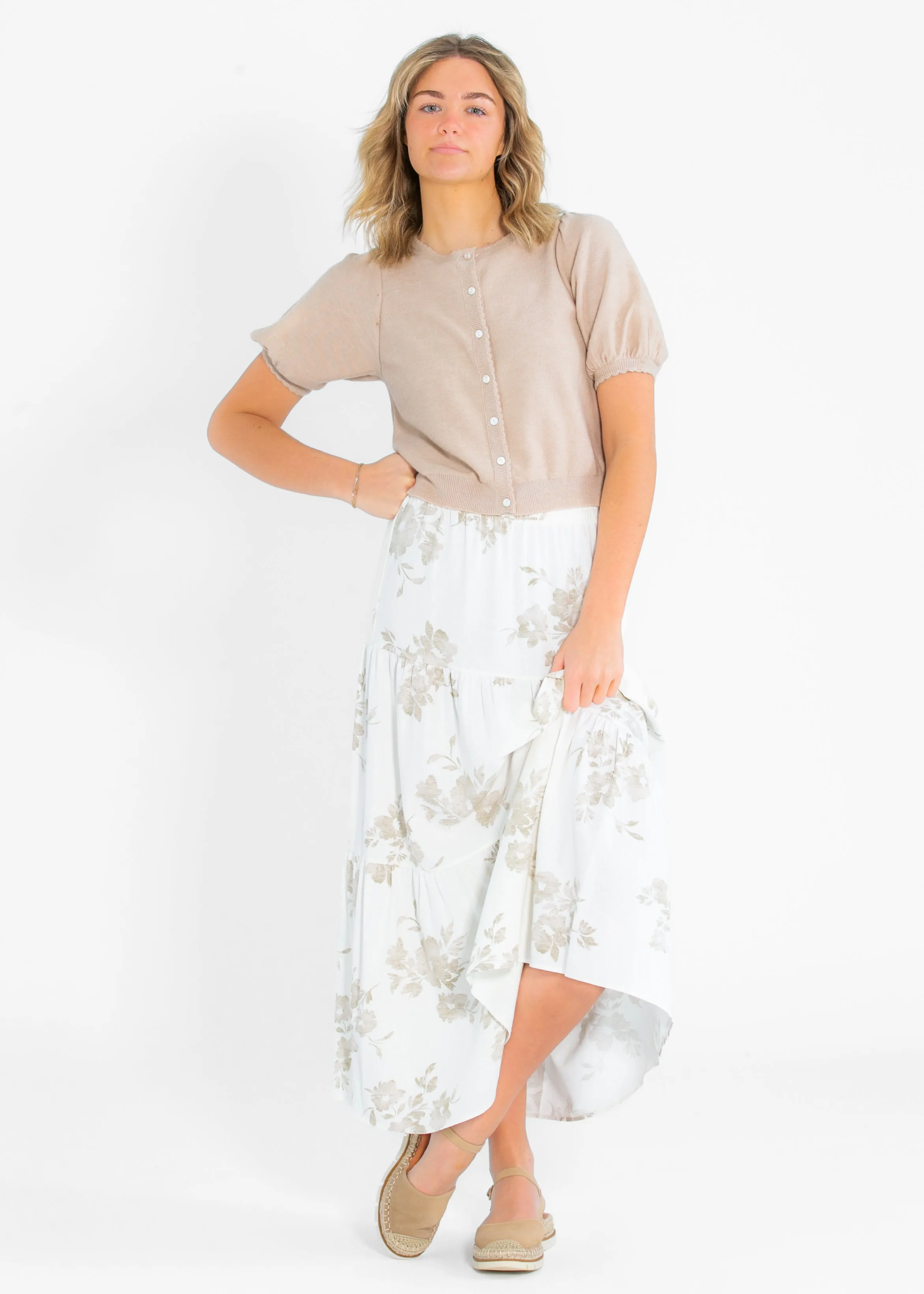 Jill Floral Stretch Waist Floral Tiered Maxi Skirt