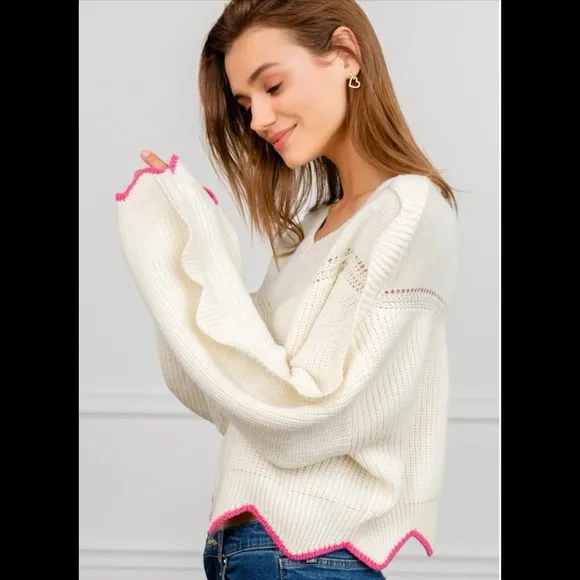 J.Ing Finnegan White Knit Pullover