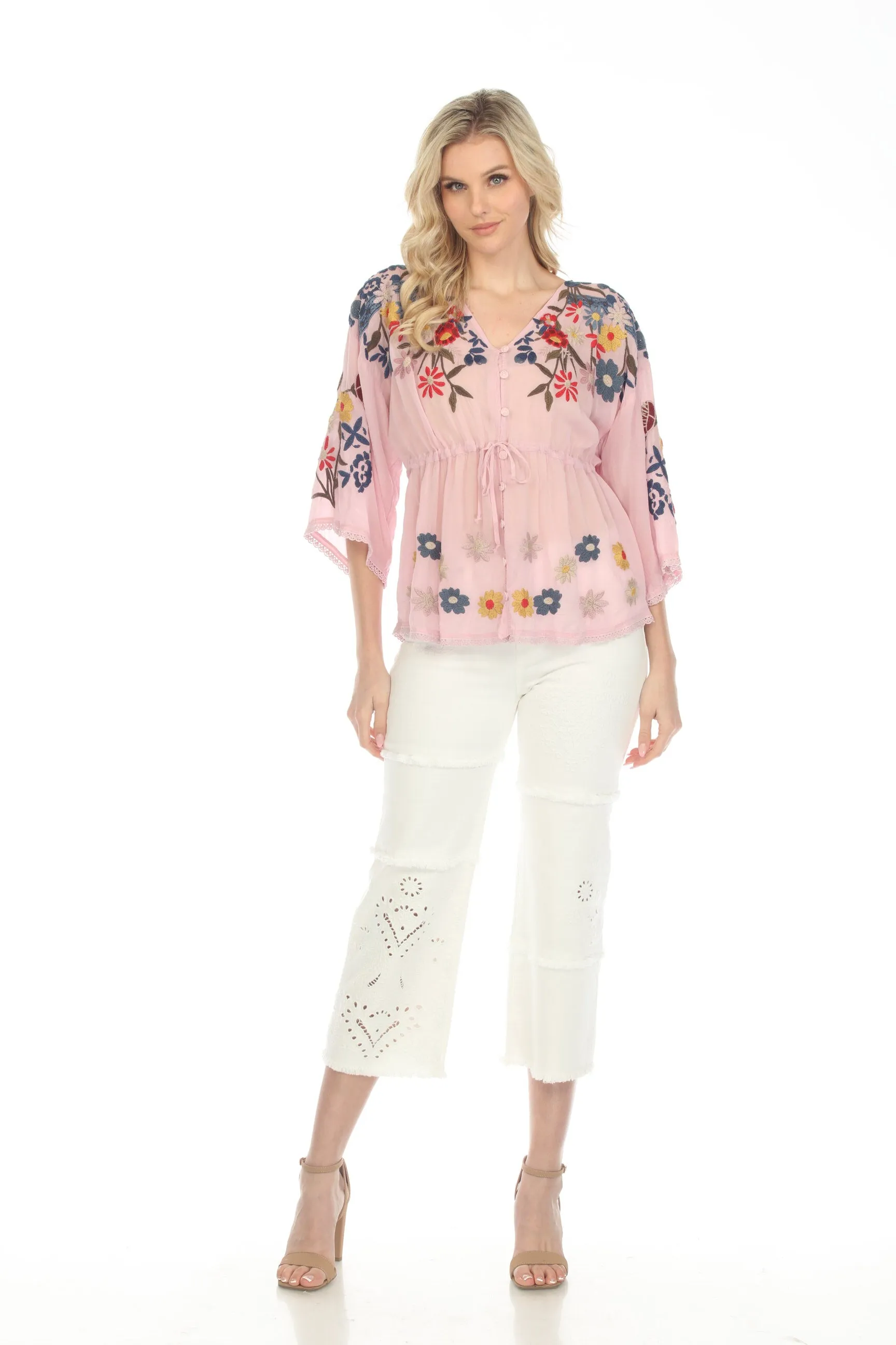 Johnny Was JWLA White Sevilla Cropped Wide Leg Denim Jeans Boho Chic JWD1096