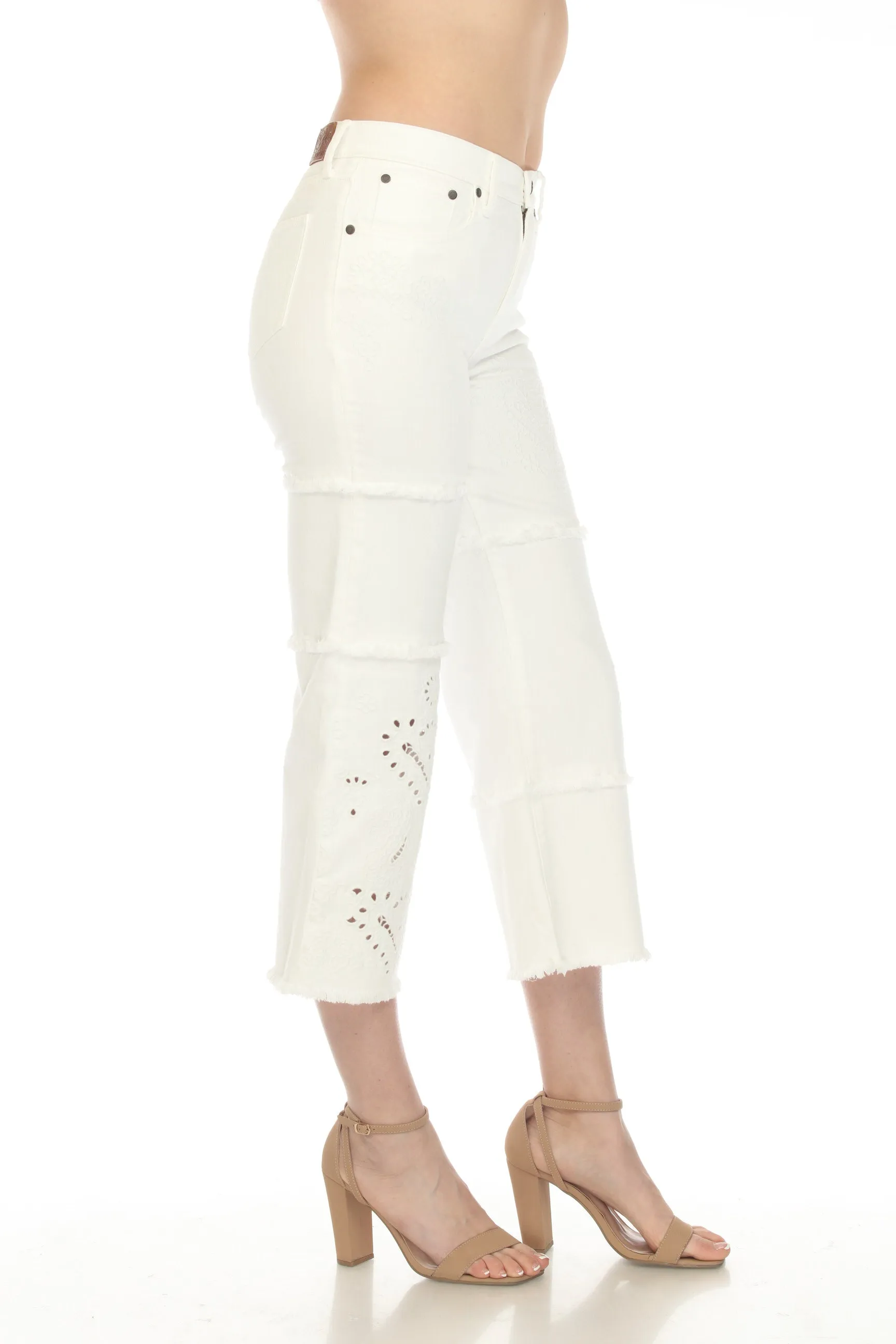 Johnny Was JWLA White Sevilla Cropped Wide Leg Denim Jeans Boho Chic JWD1096