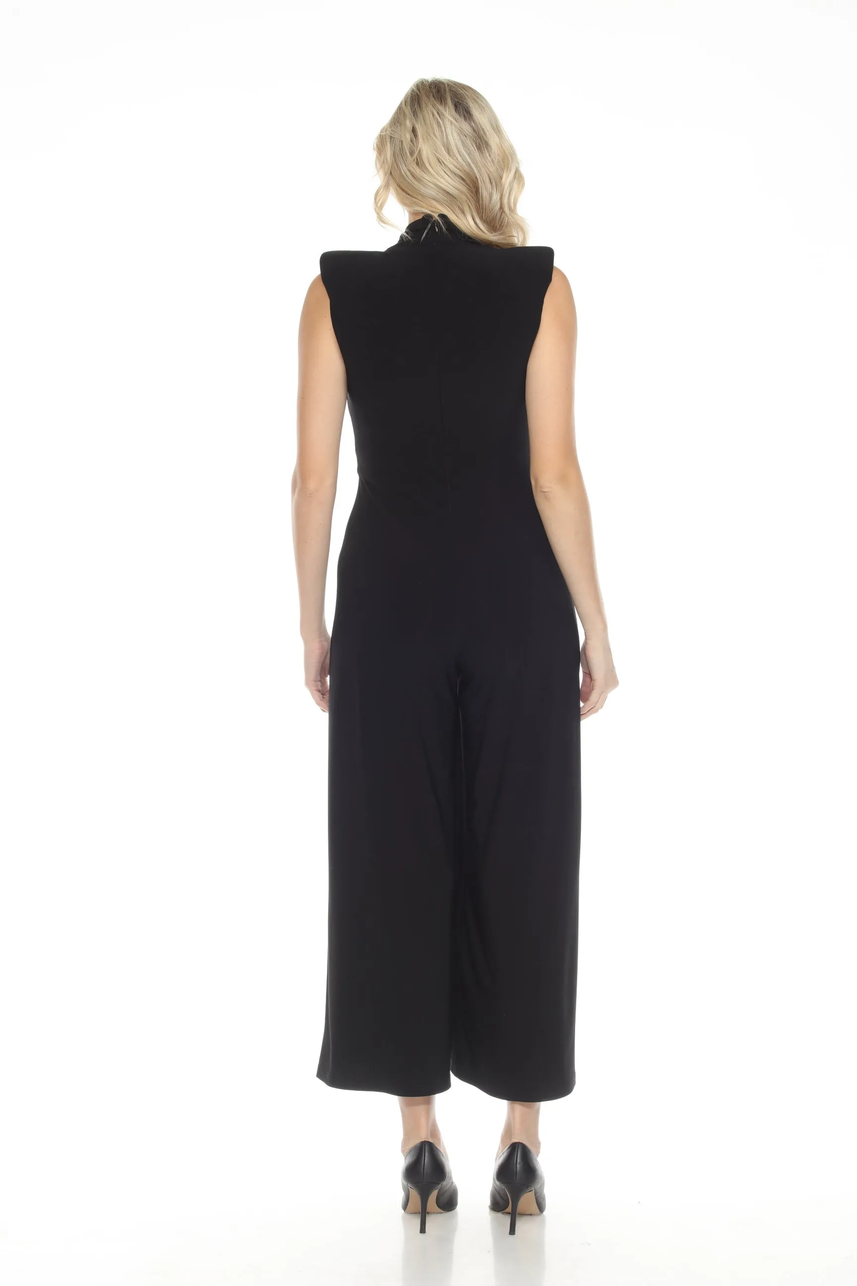Joseph Ribkoff Black Wrap Neck Cropped Wide Leg Jumpsuit 243284