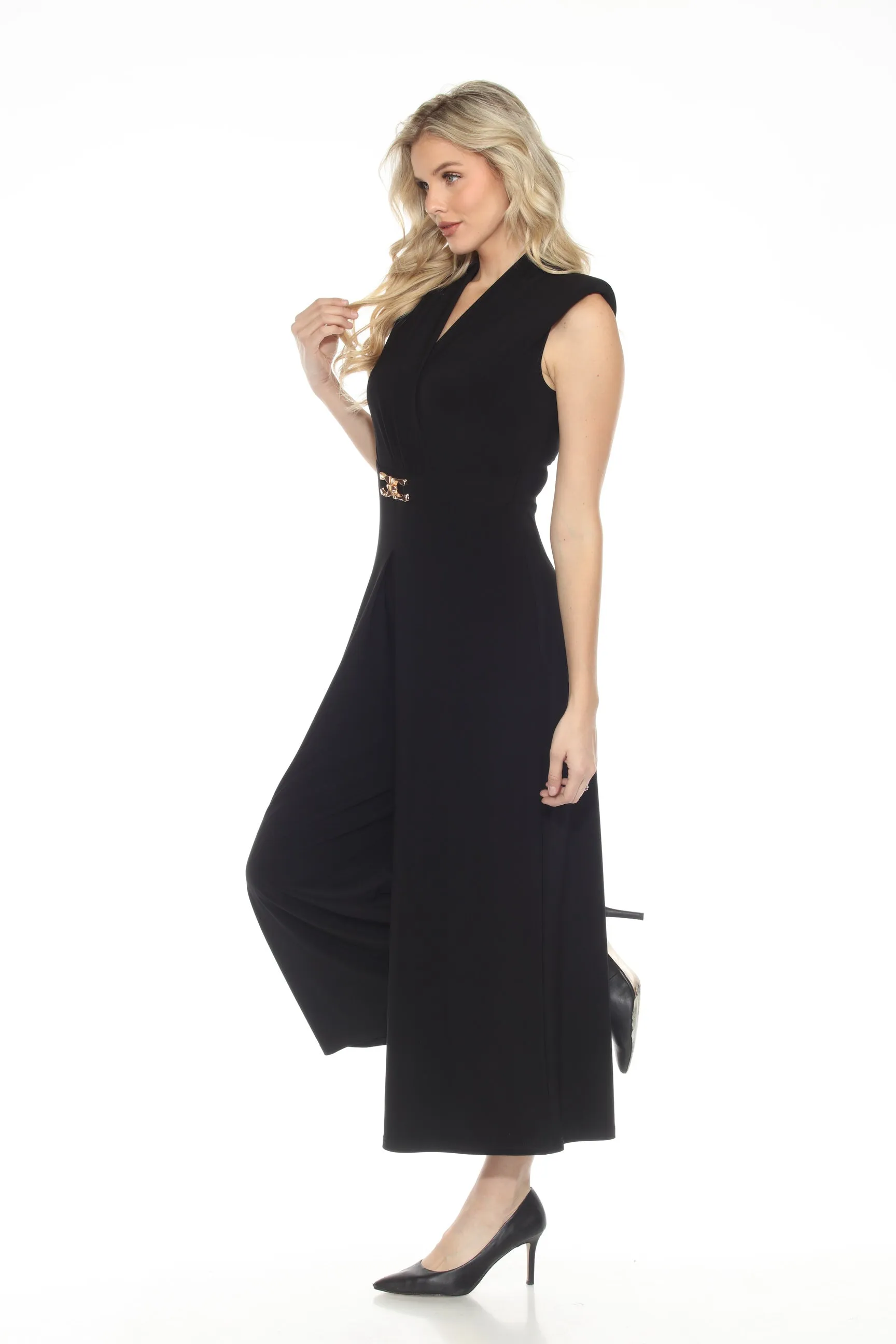 Joseph Ribkoff Black Wrap Neck Cropped Wide Leg Jumpsuit 243284
